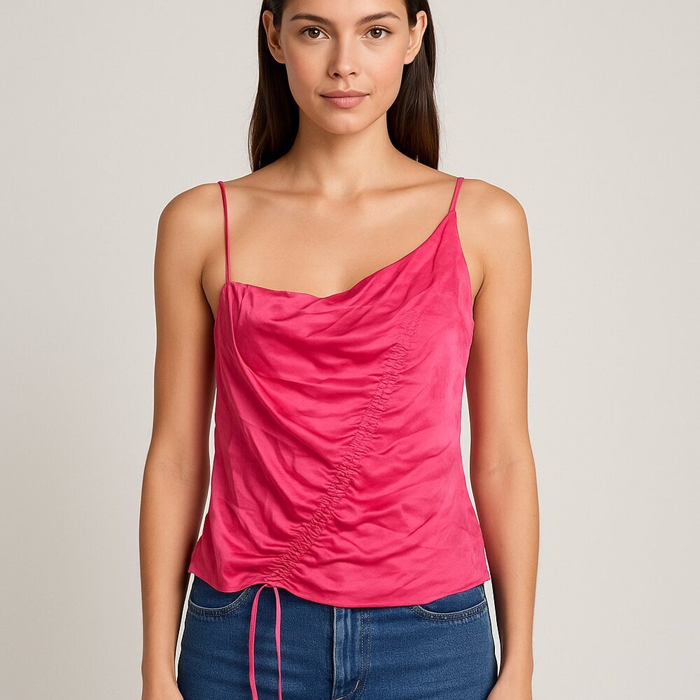 Crescent Hot Pink Satin Asymmetrical Cami‎ Top